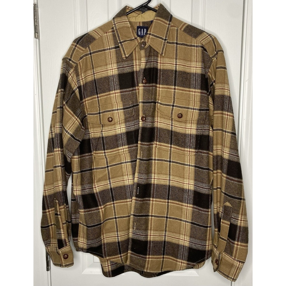 Gap Men's Vintage Long Sleeve Wool Blend Button Front Shirt Plaid Size Small New